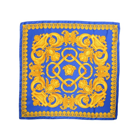 Versace Royal Blue & Gold Heritage Print 100% Silk Shawl Scarf - Picture 1 of 3